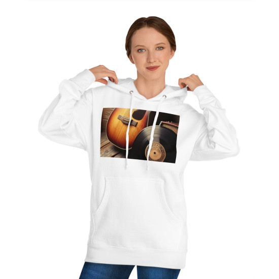 Classic Vinyl Record and Guitar Hoodie